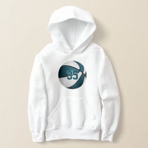 teal white kids jersey number basketball hoodie