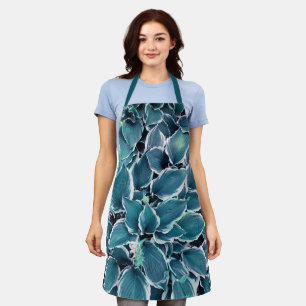 Teal & White Leaves Apron