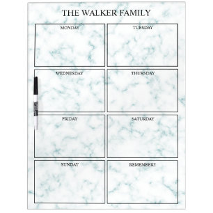 Teal & White Marble Days of the Week Dry Erase Board