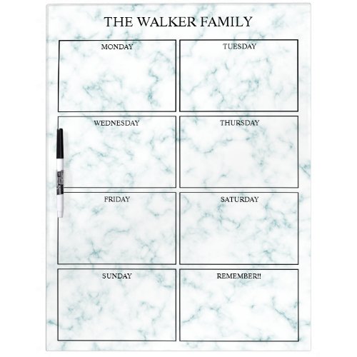 Teal  White Marble Days of the Week Dry Erase Board