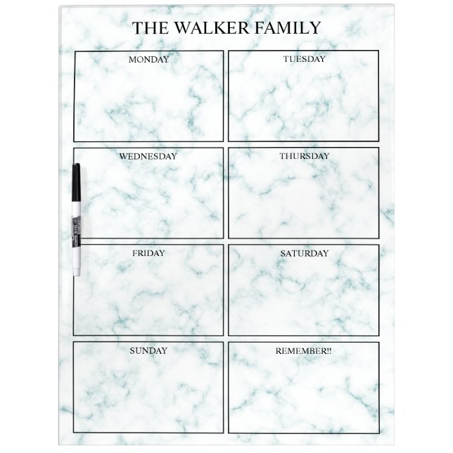 Teal & White Marble Days of the Week Dry Erase Board (Front)