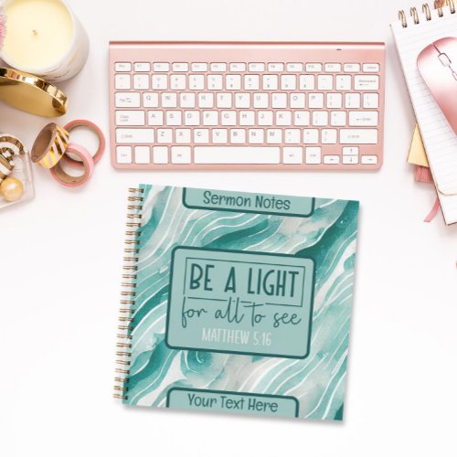 Teal White Marble Swirl Abstract Sermon Notes Notebook