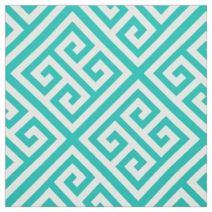 Teal White Med Greek Key Diag T Pattern #1 Fabric