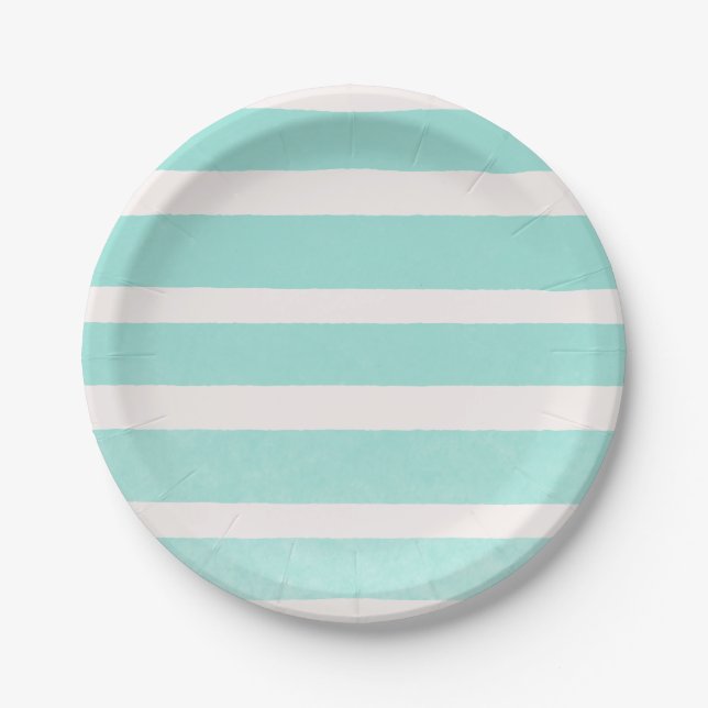 Teal & White Modern Chic Stripes Paper Plates (Front)