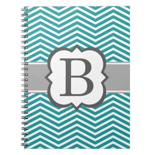 Teal White Monogram Letter B Chevron Notebook