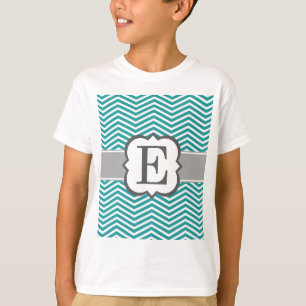 Teal White Monogram Letter E Chevron T-Shirt