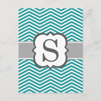 Teal White Monogram Letter S Chevron Postcard