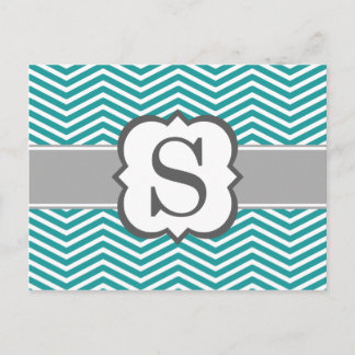 Teal White Monogram Letter S Chevron Postcard