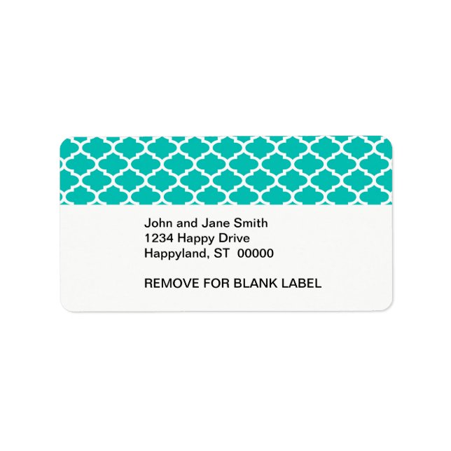 Teal White Moroccan Quatrefoil Trellis Pattern #2 Label (Front)