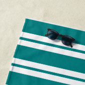 Teal White Nautical Lake House Monogram Beach Towel (In Situ)