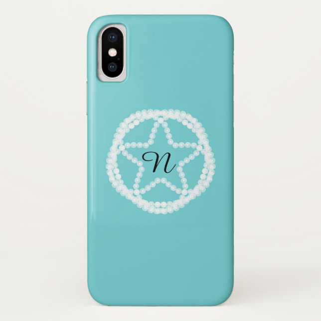 Teal White Pearl Star Elegant Classy Minimal Case-Mate iPhone Case (Back)