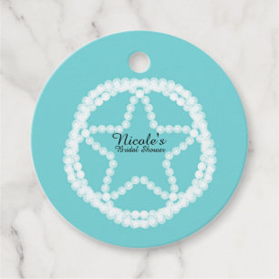 Teal White Pearl Star Wedding Bridal Shower Favor Tags