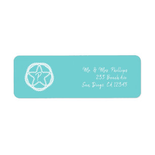 Teal White Pearl Star Wedding Bridal Shower Label