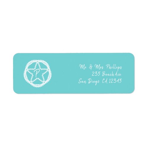 Teal White Pearl Star Wedding Bridal Shower Label