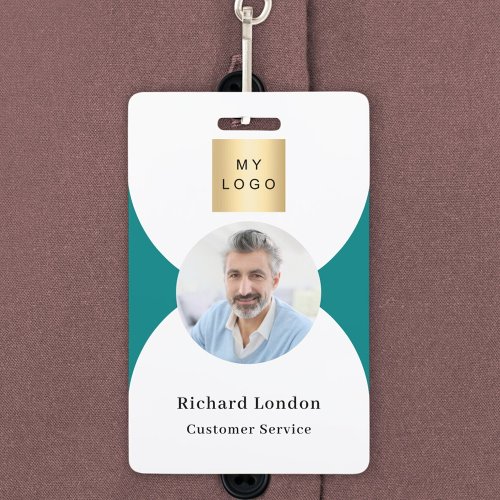 Teal white photo arch QR code business logo Badge