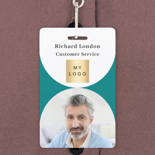 Teal white photo arch QR code business logo Badge