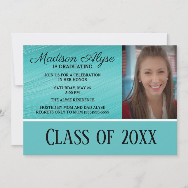 Teal White Photo Graduation Party Invitation (Front)