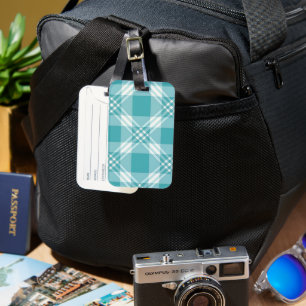 Teal White Plaid Luggage Tag