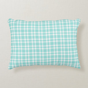 Teal White Plaid Pattern Accent Pillow