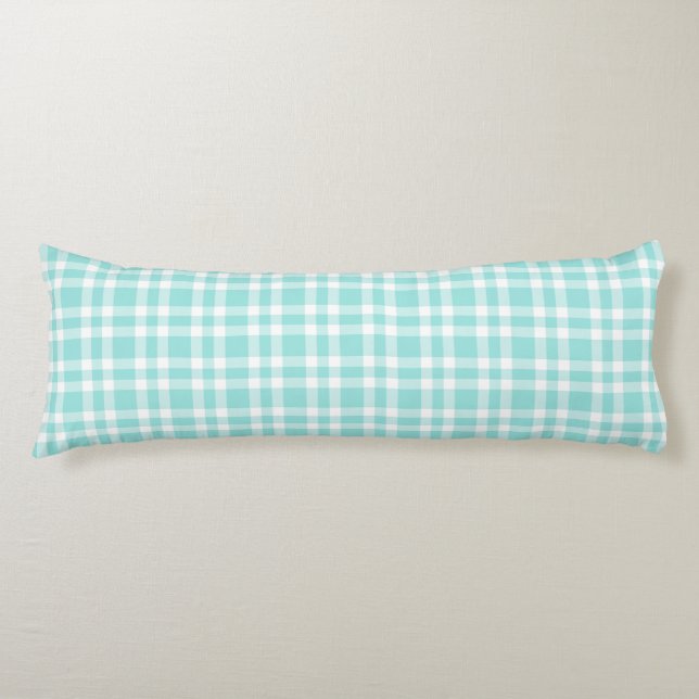 Teal White Plaid Pattern Body Pillow (Front)