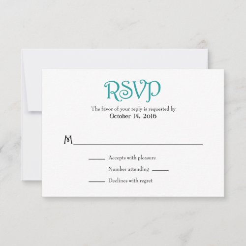 Teal White Plain Simple Wedding RSVP Cards