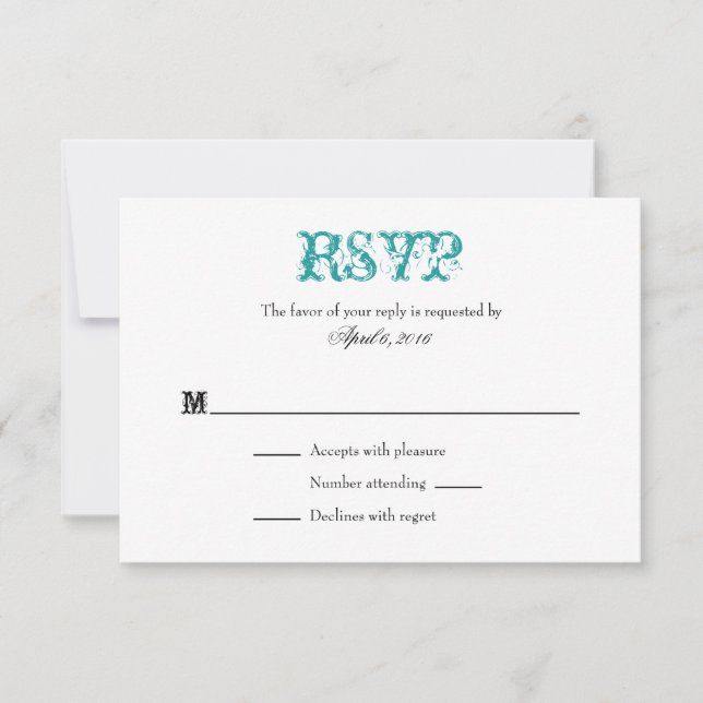 Teal White Plain Simple Wedding RSVP Cards (Front)