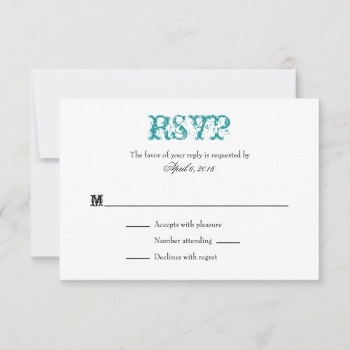 Teal White Plain Simple Wedding RSVP Cards