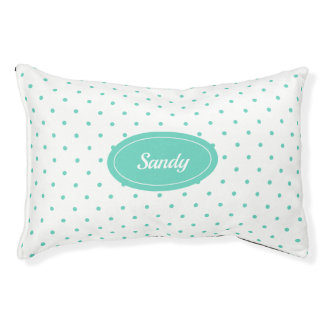 Teal & White Polka Dots Pattern With Custom Name Pet Bed