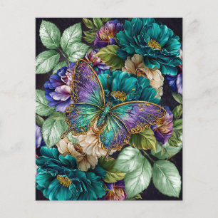 Teal White Purple Florals & Butterflies