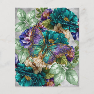 Teal White Purple Florals & Butterflies