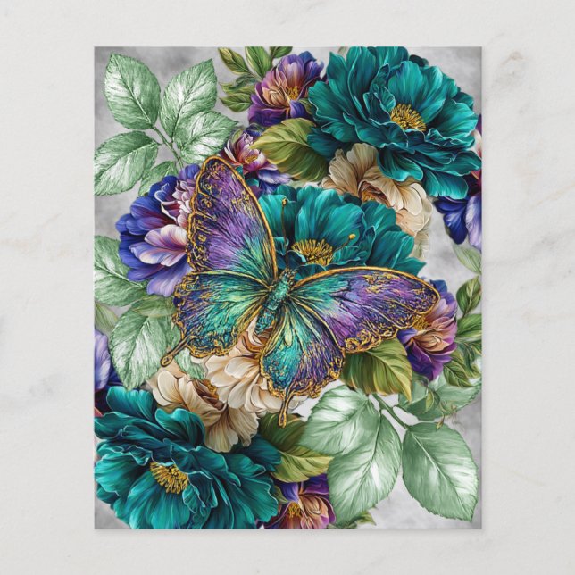 Teal White Purple Florals & Butterflies (Front)