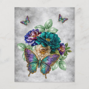 Teal White Purple Florals & Butterflies