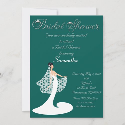 Teal &amp; White Bride Bridal Shower Invitation