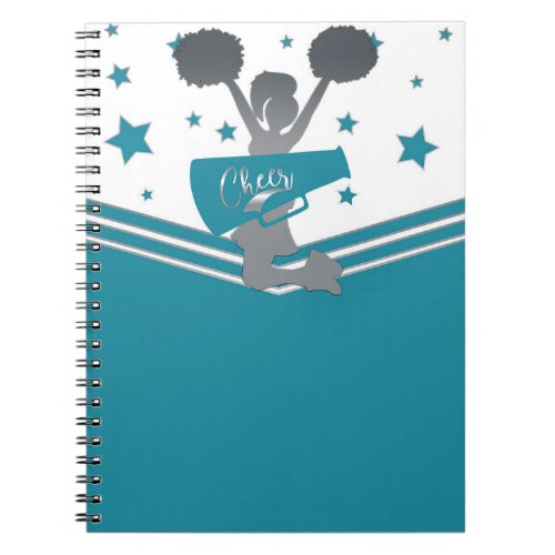 Teal White Silver Stars Cheer Cheer_leading Notebook
