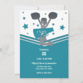 Teal White Silver Stars Cheer Cheer-leading Party Invitation (Back)