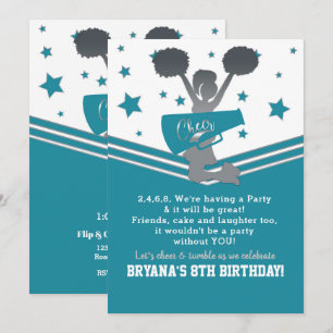 Teal White Silver Stars Cheer Cheer-leading Party Invitation