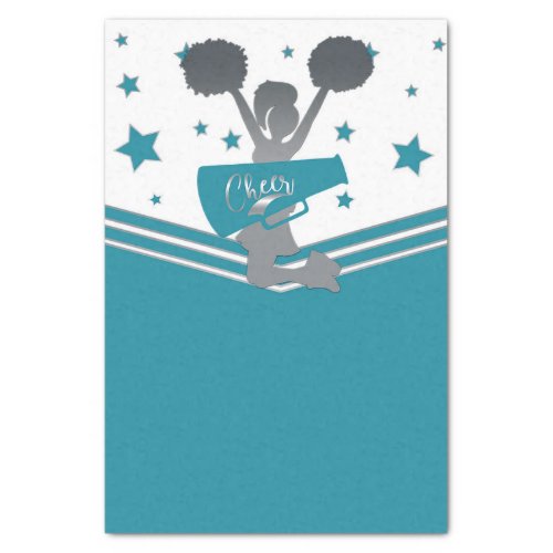 Teal White Silver Stars Cheer Cheer_leading Party Tissue Paper
