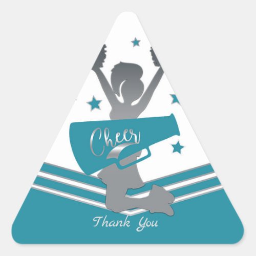 Teal White Silver Stars Cheer Cheer_leading Party Triangle Sticker
