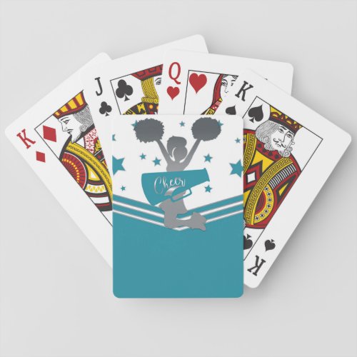 Teal White Silver Stars Cheer Cheer_leading Playing Cards