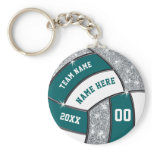 Teal, White, Silver Volleyball Keychains Your Text