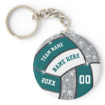 Teal, White, Silver Volleyball Keychains Your Text Teal, White, Silver Volleyball Keychains Your Text