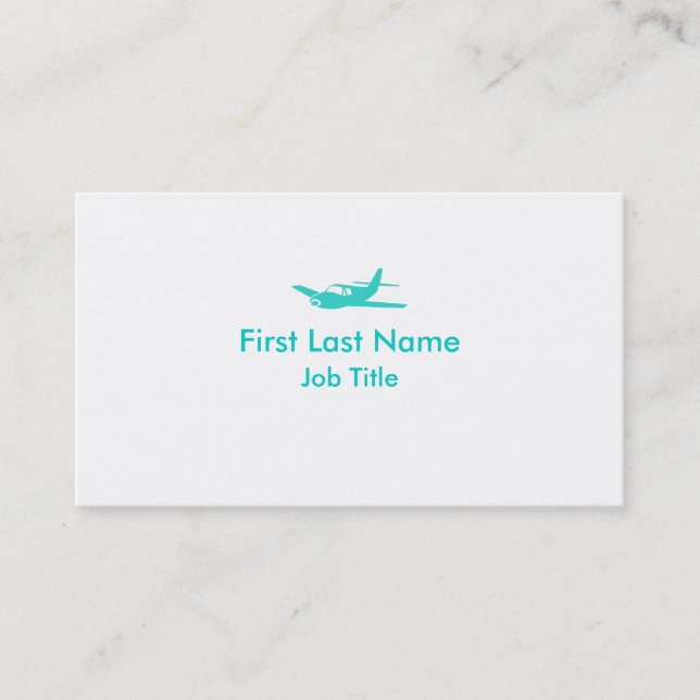 Teal white simple airplane custom business cards (Front)