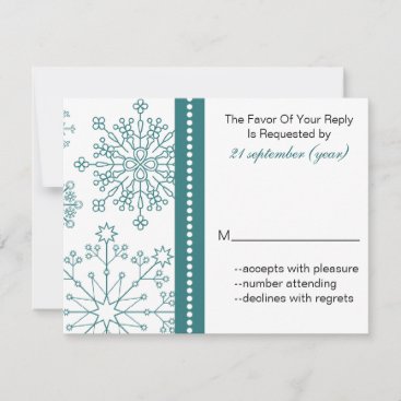 Teal White snowflakes winter wedding Invitation