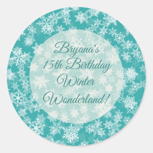 Teal  White Snowflakes Winter Wonderland Holiday Classic Round Sticker