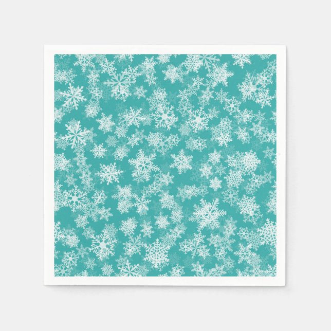 Teal & White Snowflakes Winter Wonderland Holiday Napkins (Front)