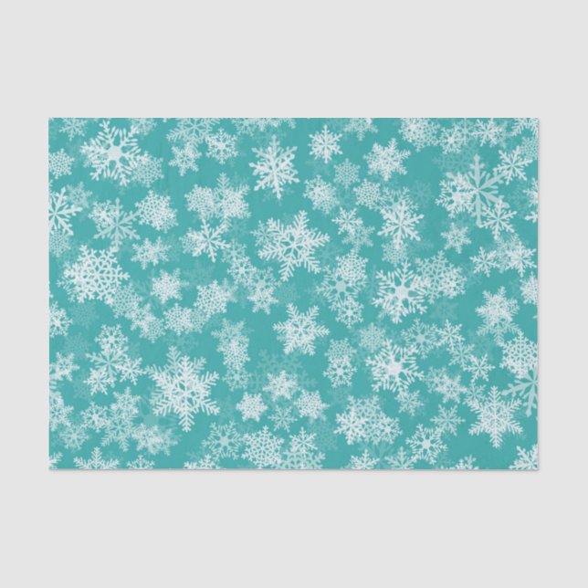 Teal & White Snowflakes Winter Wonderland Holiday Tissue Paper (Front)