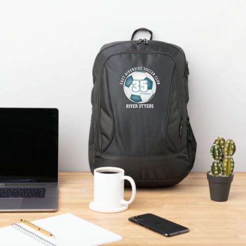 teal white soccer club name personalized port authority backpack