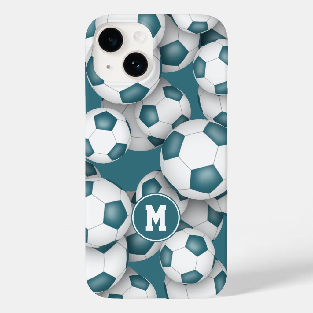 Teal white soccer team colors kids sports pattern Case-Mate iPhone case