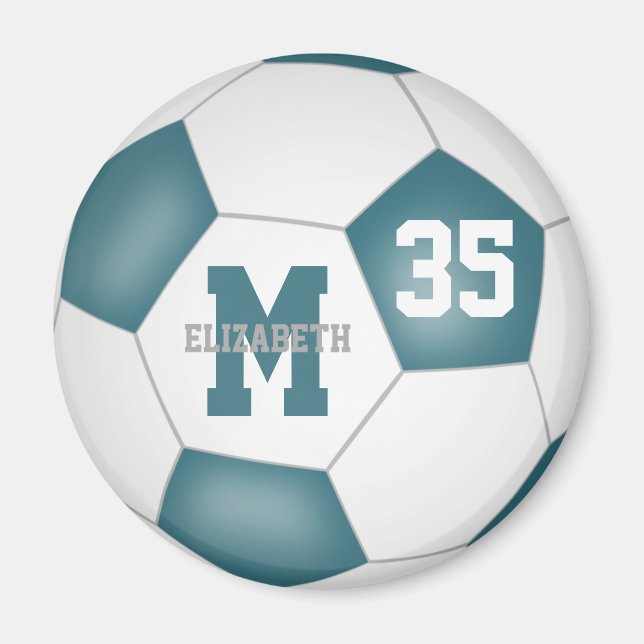 teal white soccer team colors magnet (Front)