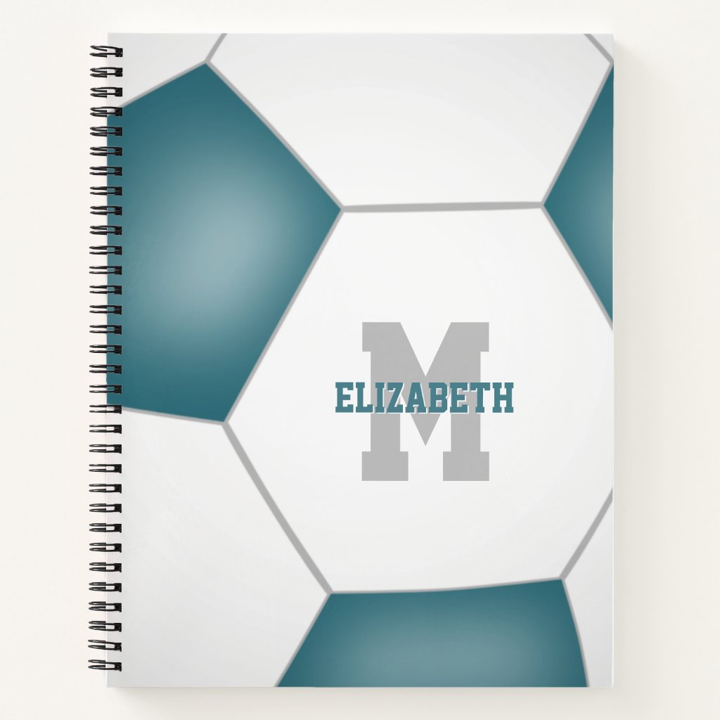 teal white soccer team colors monogrammed notebook